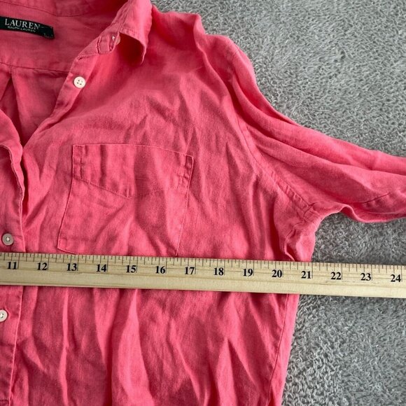 Lauren Ralph Lauren Womens Pink Linen Button-Up Shirt M 5401 - Picture 7 of 9